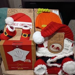 0-6 Mo Baby Christmas And Halloween Outfit Set + Baby's Print Ornament All New